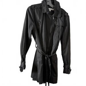 Vintage Kenneth Cole Black Full zipped, belted, lined Trench Coat Wms SZ XL y2k